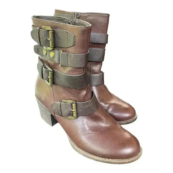 Ruff Hewn Thayer Women’s‎ US 7.5 M Full Zipper Brown Ankle Boot With Buckles - Picture 1 of 5